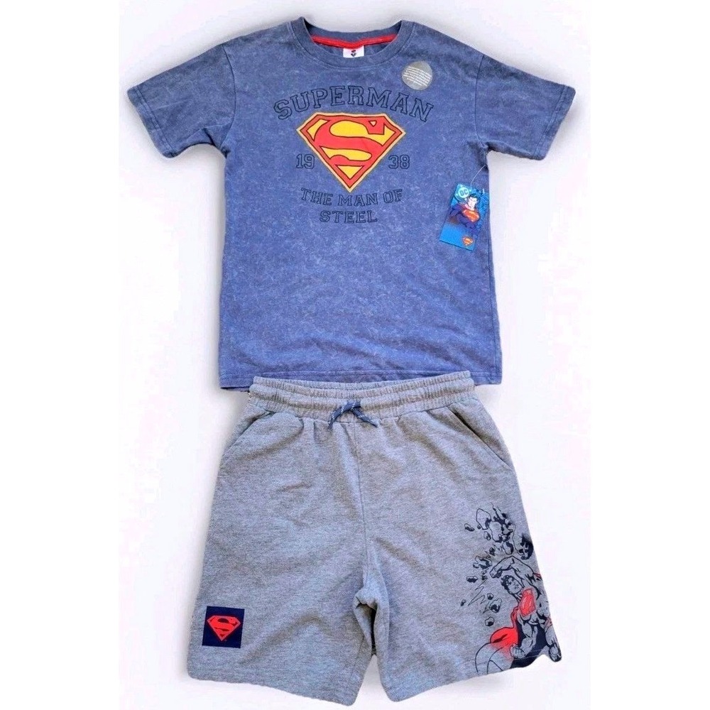 DC Comics Superman Boys Shirt and Shorts Set Blue‎ Gray Man of Steel M/8 #26289